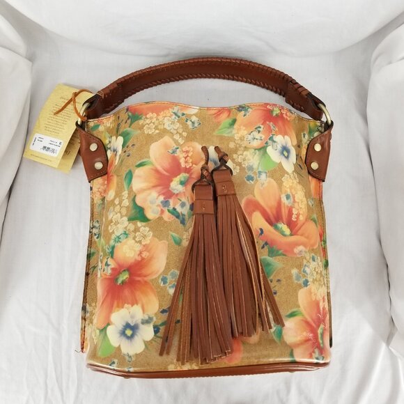 Patricia Nash Leather Convertible Medium Bucket Bag & Crossbody Apricot Blossom - Picture 3 of 13